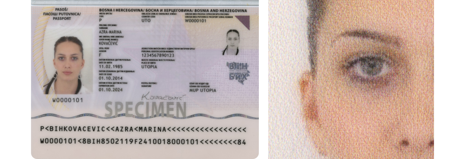 Example of polycarbonate color personalization in the passport of Bosnia and Herzegovina